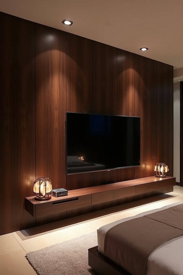 10 Elegant TV Wall Design Ideas for Your Bedroom With Wood Panels 2026 ...